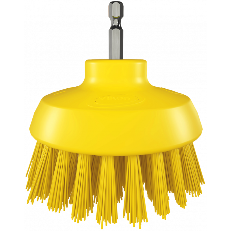 Brosse ronde Vikan HyDrive Ø90 mm très dure – Brosse pour perceuse agroalimentaire, Jaune - ref:87006