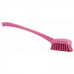 Brosse à main, manche long Vikan, 415 mm, Dur, Rose - ref:41861