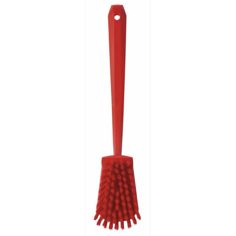 Vikan Brosse à Vaisselle Fibres Dures Manche Court Rouge - Hygiène Professionnelle